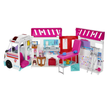 Barbie-Spielzeug, Umbaubarer Krankenwagen Und Klinik Spielset, Mehr Als 20 Zubehörteile, 2-In-1-Krankenwagen - Image 1 of 6