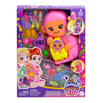 Conjunto De Juego Mamá Mono Y Bebé De Polly Pocket Con 2 Muñequitas, Mascotas Y 13 Accesorios, Bolso Y Juguete 2 En 1 - Imagen 6 de 6