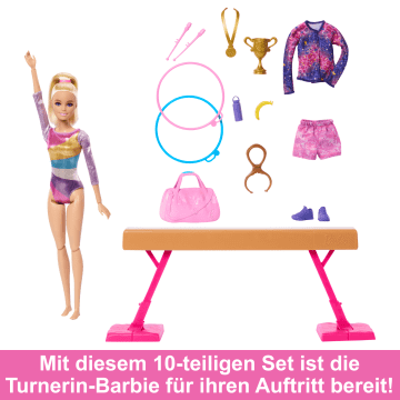 Barbie-Turnspaß-Spielset Mit Blonder Modepuppe, Schwebebalken, Mehr Als 10 Zubehörteilen Und Drehfunktion - Image 2 of 6