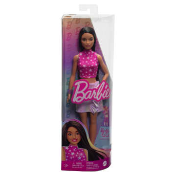 Muñeca Barbie Fashionistas N. 215 Del 65 Aniversario Con Pelo Negro Liso Y Falda Iridiscente - Imagen 6 de 6