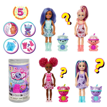 Muñeca Chelsea De La Colección Té De Burbujas De Barbie Pop Reveal En Un Embalaje Con Forma De Bote De Té Con 5 Sorpresas Perfumadas (Los Estilos Pueden Variar) - Imagen 4 de 5