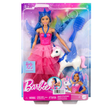 Barbie Unicorn Toy, 65th Anniversary Doll with Blue Hair, Pink Gown & Pet Alicorn - Image 6 of 6