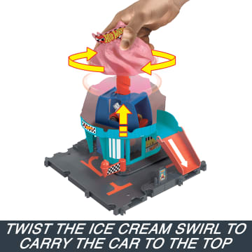 Hot Wheels City Downtown Ice Cream Swirl Playset From The Series “Let's Race” With 1 Toy Car - Image 3 of 6