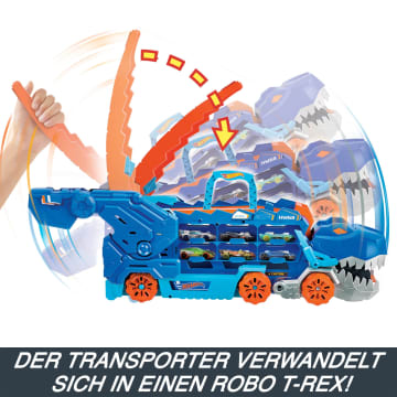 Der Hot Wheels City Ultimative Transporter Verwandelt Sich In Einen T-Rex Mit Rennstrecke, Aufbewahrung Von Mehr Als 20 Autos - Bild 4 von 9