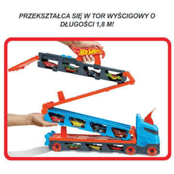 Hot Wheels Wyścigowy transporter 2w1 Ciężarówka z torem rajdowym + 3 samochodziki - Image 3 of 6