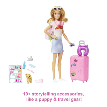 Barbie Doll And Accessories, 'Malibu' Travel Set With Puppy And 10+ Pieces Including Working Suitcase - Image 3 of 6