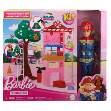 Barbie Firefighter Playset With Blonde Fashion Doll, Fire Station, 2 Pets & 10+ Accessories - Image 6 of 6