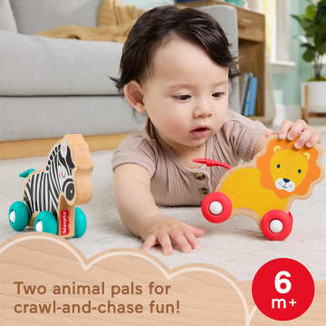 Fisher-Price Wooden Push Along Animals, Lion & Zebra Toy Vehicles For Baby Crawling Play - Imagen 2 de 5