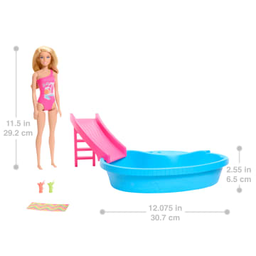 Barbie-Puppe Und Pool Spielset, Blonde Puppe Mit Pool, Rutsche, Handtuch Und Getränke-Accessoires - Image 5 of 6