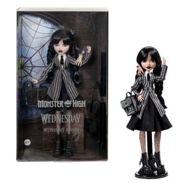 Monster High Wednesday Koleksiyona Uygun Bebek; Nevermore Akademisi Üniforması Giyen Wednesday Addams Ve El Figürü Thing - Image 1 of 6