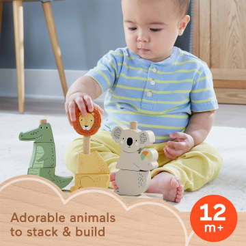 Fisher-Price Wooden Stack & Sort Animals Baby & Toddler Toy, 10 Wood Pieces - Image 2 of 6