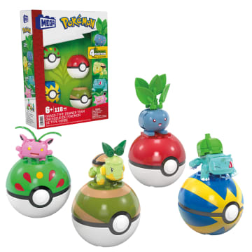 Mega Pokémon Grass-Type Trainer Team Building Toy Kit, 4 Action Figures (118 Pieces) For Kids - Image 1 of 6