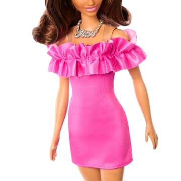 Barbie Fashionistas Doll #217 with Brown Wavy Hair & Pink Dress, 65th Anniversary - Image 5 of 6