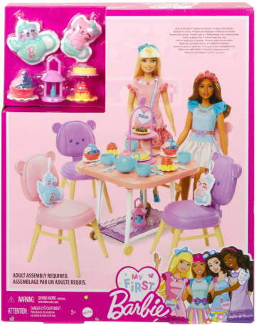 Barbie My First Barbie Merienda Conjunto de juego y accesorios juguetes y regalos para ninos y ninas en edad preescolar 18 accesorios tematicos dos articulos de peluche HMM65 MATTEL