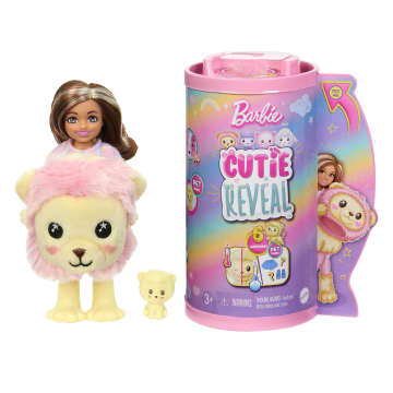 Muñeca Barbie Chelsea Cutie Reveal De La Serie Cozy Cute Tees Y Accesorios, León De Peluche, Muñeca Pequeña Morena - Imagen 1 de 6