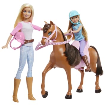 Barbie Sisters Horseback Riding Playset with Horse 2 Seater Saddle Barbie Doll Stacie Doll Wearing Riding Outfits GXD65 MATTEL