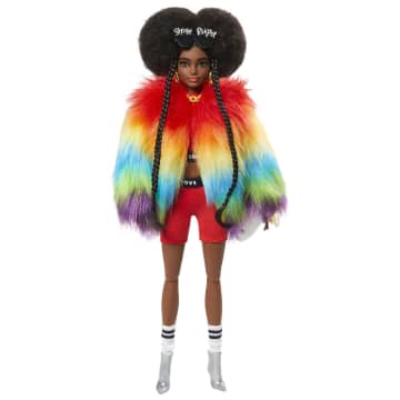 Barbie Extra Doll in Rainbow Coat with Pet Dog Toy