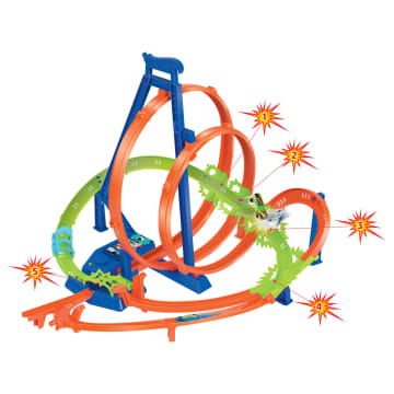 Hot Wheels Baanset met 5 crashzones, gemotoriseerde booster en 1 Hot Wheels auto - Imagen 5 de 6