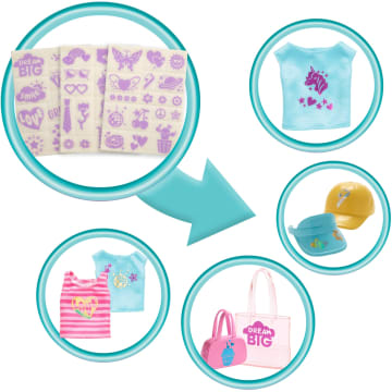 Barbie Maak- En Verkoopboetiek, Speelset Met Bruinharige Pop, Tools Voor Folieontwerpen, Kleding En Accessoires - Image 3 of 6