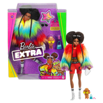 Barbie Extra Doll in Rainbow Coat with Pet Dog Toy