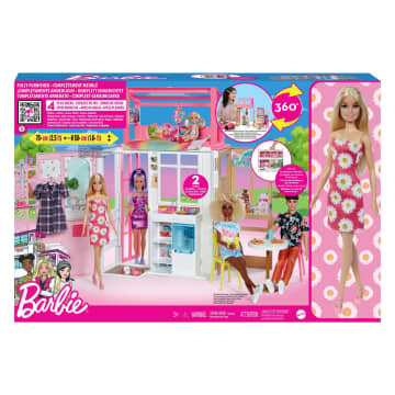 Barbie Casa delle Bambole con bambola 2 piani e 4 aree gioco completamente arredata dai 3 ai 7 anni HHY40 MATTEL