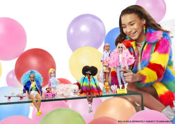 Barbie Extra Doll in Rainbow Coat with Pet Dog Toy