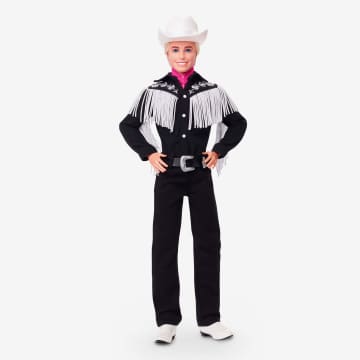 Barbie Le Film Poupée Ken À Collectionner Inspirée Du Film Barbie, Avec Tenue Noire À Franges Blanches, Chapeau Et Bottes De Cowboy De Couleur Blanche Et Bandana Rose - Imagen 1 de 15