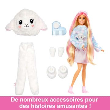 Barbie Cutie Reveal Poupée Barbie et accessoires, costume agneau en peluche - Imagen 5 de 6