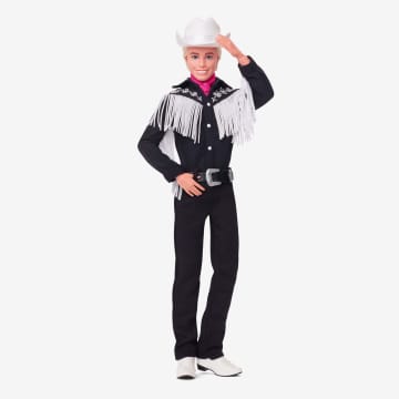 Barbie Le Film Poupée Ken À Collectionner Inspirée Du Film Barbie, Avec Tenue Noire À Franges Blanches, Chapeau Et Bottes De Cowboy De Couleur Blanche Et Bandana Rose - Imagen 3 de 15