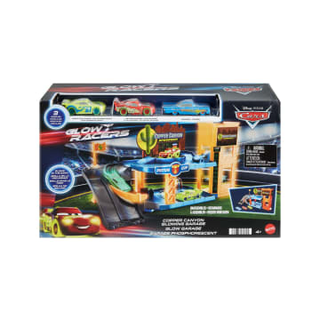 Conjunto De Juego Taller Brillante En Cañón Del Cobre De Glow Racers De Disney Pixar Cars, Incluye Tres Vehículos A Escala 1:55 Que Brillan En La Oscuridad - Imagen 4 de 4