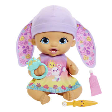 My Garden Baby ZahnputzspaB Hasen Baby Puppe Lavendel 30 cm mit 3 Zubehorteilen und 2 in 1 Outfit rosa Mutze