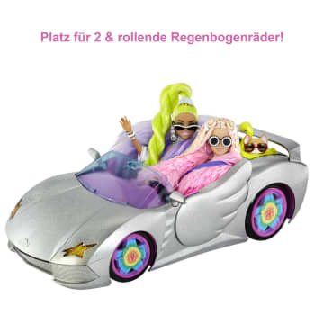 Barbie Extra Glitzer Cabrio silbernes Auto mit rollenden Radern Hundchen und Accessoires
