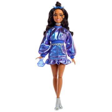 Barbie Fashionista Muñeca Deluxe Cabello Castaño y Cojunto Azul Metálico - Imagen 4 de 6
