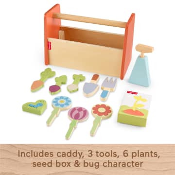 Fisher-Price Tiny Garden Wooden Garden Caddy Pretend Play Set With Tools For Kids, 12 Wood Pieces - Image 5 of 6