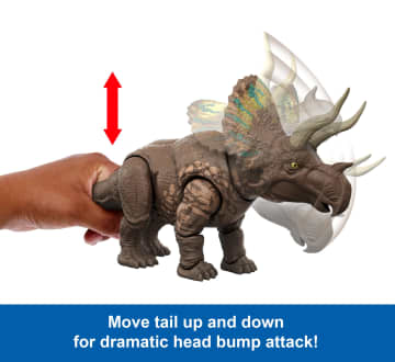 Jurassic World Rebirth Gigantic Thrashers Eotriceratops Dinosaur Figure Toy, Tail Activated Attack - Imagem 3 de 6