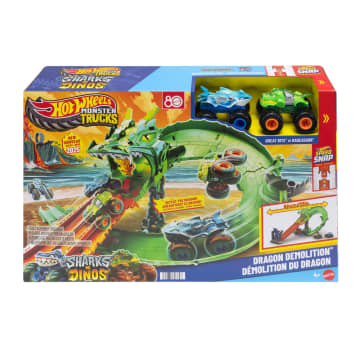 Hot Wheels Monster Trucks Pista de Brinquedo Tubarões vs. Dinossauros: Destruição do Dragão - Imagem 6 de 6