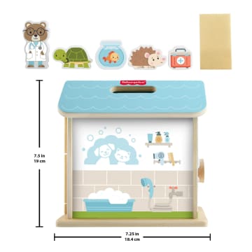 Fisher-Price Wooden On-The-Go Pet Animal Hospital With 6 Play Pieces For Preschool Kids - Image 6 of 6