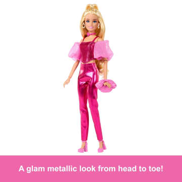 Barbie Deluxe Style Fashion Doll #5 in Metallic Pink Outfit With Corset Top And Accessories, Blonde - Image 4 of 6