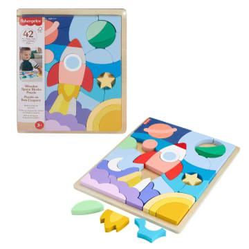 Fisher-Price Wooden Space Blocks Puzzle For Preschool Kids, 42 Wood Pieces - Image 1 of 6