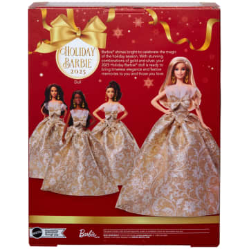 Barbie Signature 2025 Holiday Barbie Fashion Doll, Seasonal Collector, Blonde With Silver & Gold Gown - Image 6 of 6