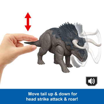 Jurassic World Rebirth Wild Roar Nasutoceratops Dinosaur Toy, Tail Controlled Attack Chomp & Sound - Imagem 3 de 6