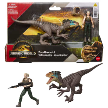 Jurassic World Rebirth Zora Bennett & Velociraptor Figures Pack, Movie Authentic 3.75 Inch Scale - Image 1 of 6
