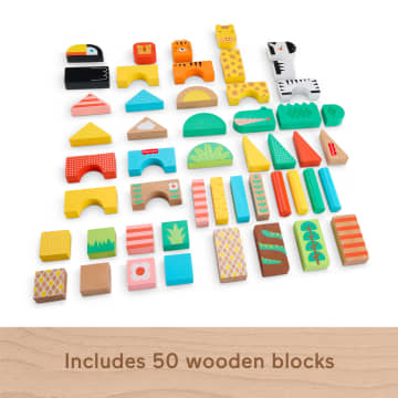 Fisher-Price Wooden Jungle Blocks, Animal-Themed Building Set For Toddlers, 50 Wood Pieces - Imagen 5 de 6