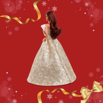 Barbie Signature 2025 Holiday Barbie Fashion Doll, Seasonal Collector, Dark Brown Hair With Silver & Gold Gown - Image 5 of 6