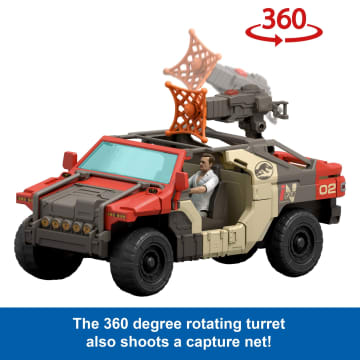 Jurassic World Rebirth Launch ‘n Battle Vehicle With 1 Human & 1 Raptor Figure, Turret & Projectiles - Imagen 4 de 6