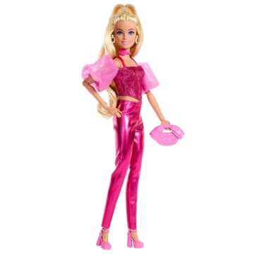 Barbie Fashionista Muñeca Deluxe Cabello Rubio y Conjunto Rosa Metálico - Imagen 5 de 6