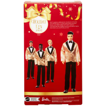 Barbie Signature 2025 Holiday Black Hair Ken Collectible Fashion Doll Wearing Full Suit With Golden Jacket - Imagem 6 de 6