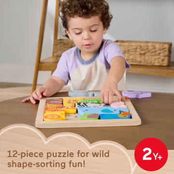 Fisher-Price Wooden Animal Puzzle, Shape-Sorting Activity For Kids, 13 Wood Pieces - Image 2 of 6