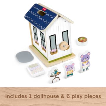 Fisher-Price Wooden On-The-Go Play House Dollhouse With 6 Play Pieces For Preschool Kids - Image 5 of 6
