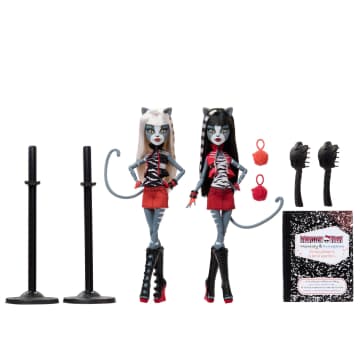 Monster High Boo-Riginal Creeproduction Meowlody And Purrsephone Dolls With Diary And Doll Stands - Image 6 of 6